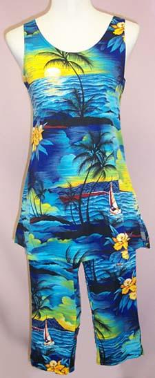 Hawaiian  Prints Womens  2Pc Capri Pants Sets image