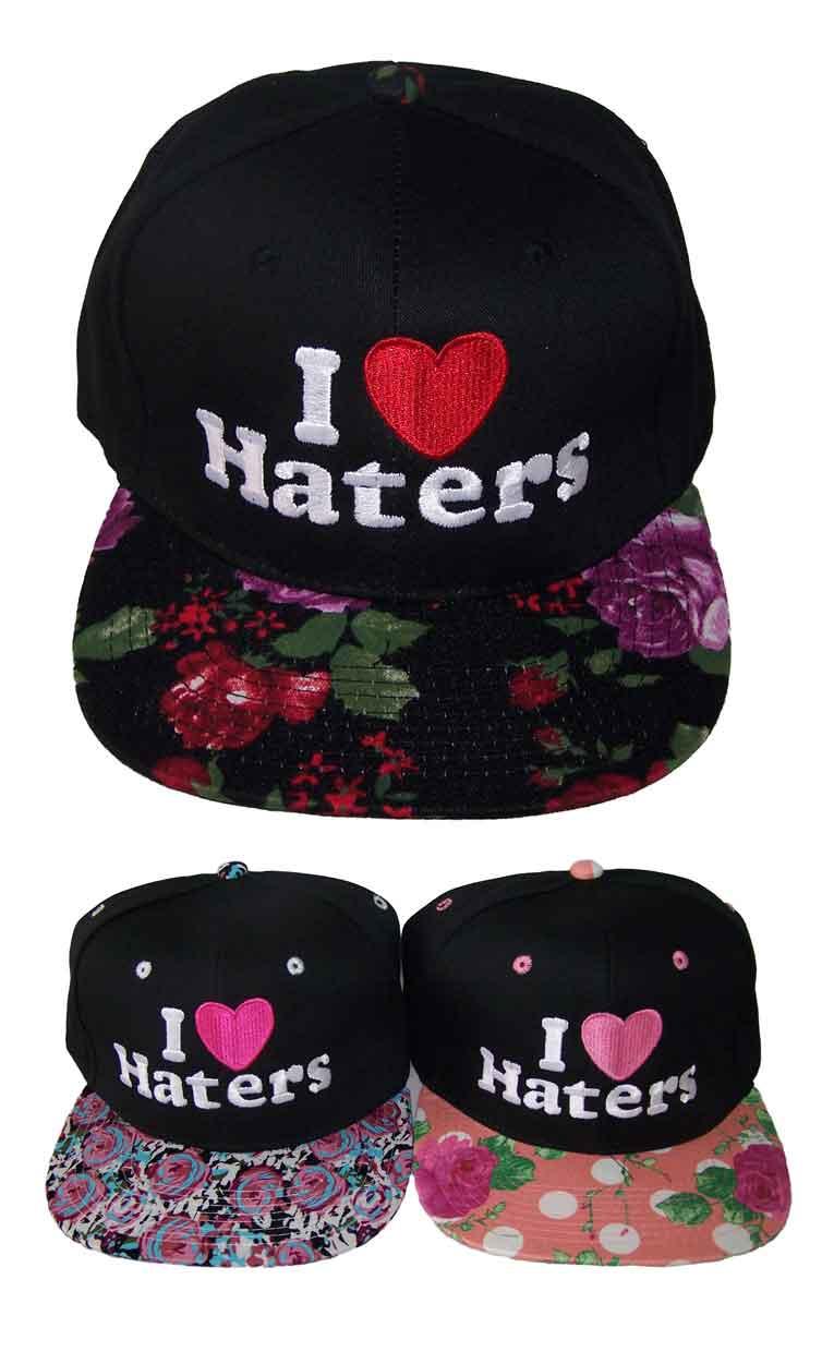 "I Love Haters" Snap Back Embroidered Baseball Cap - Floral Visor image
