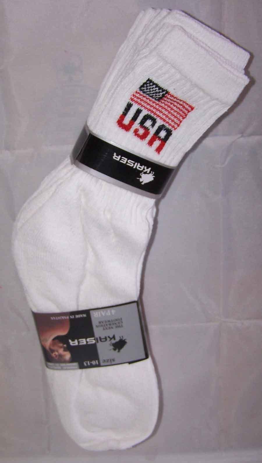 "USA" Mens White Cotton Sports Socks With US Flag - Size: 10-13 image