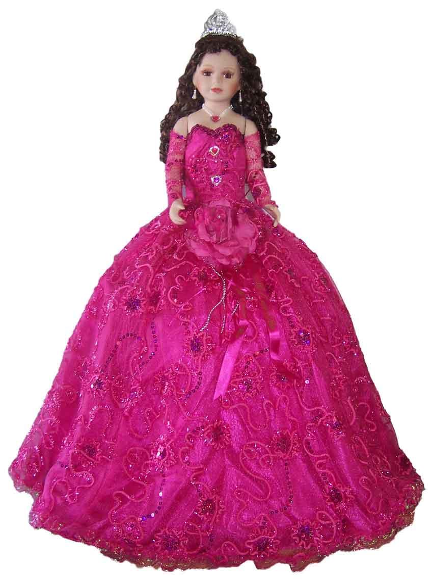 Quinceanera Sweet 16 Umbrella  Porcelain Dolls - Fuchsia    28" image