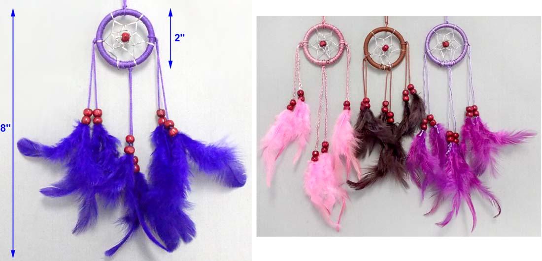 Native Pride Dream Catchers With Wooden Beads & Silver Thread  2" image