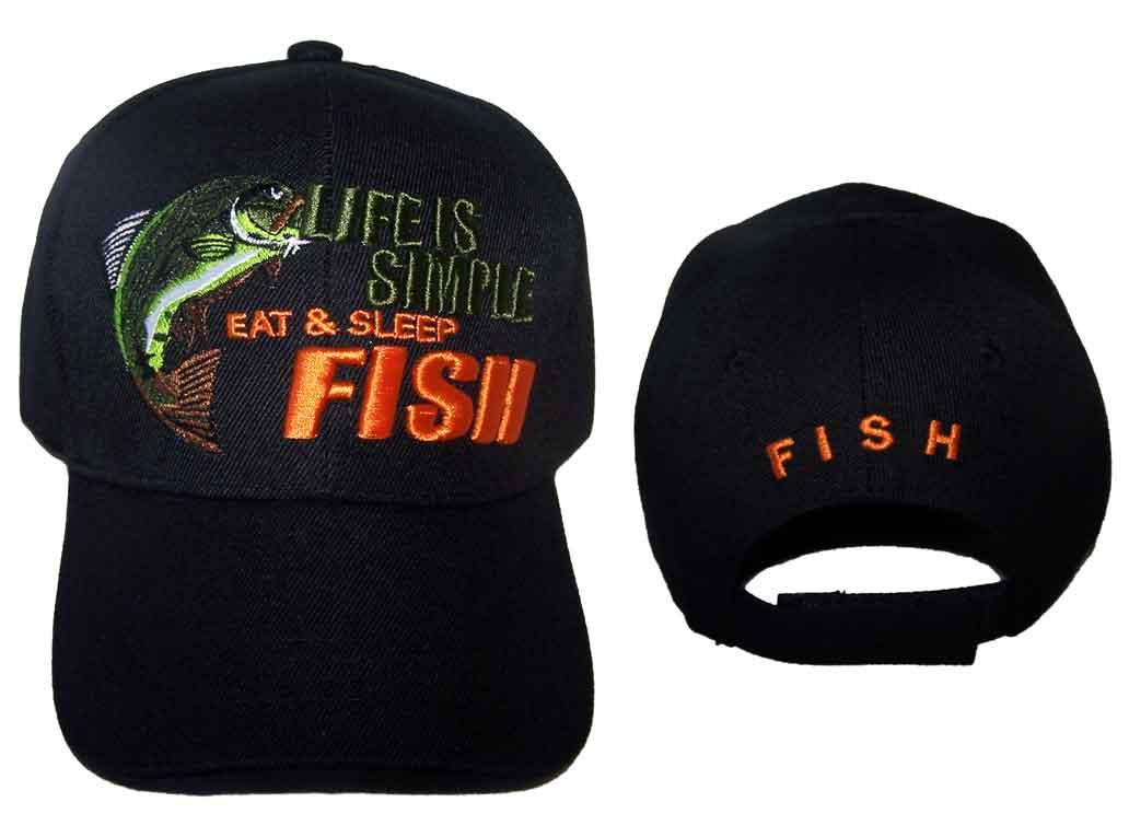 "Eat, Sleep, Fish" Fishing Baseball Caps Hats Embroidered image