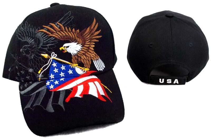 USA  Baseball Caps  Embroidered.... Eagle & US Flag - Black Color image