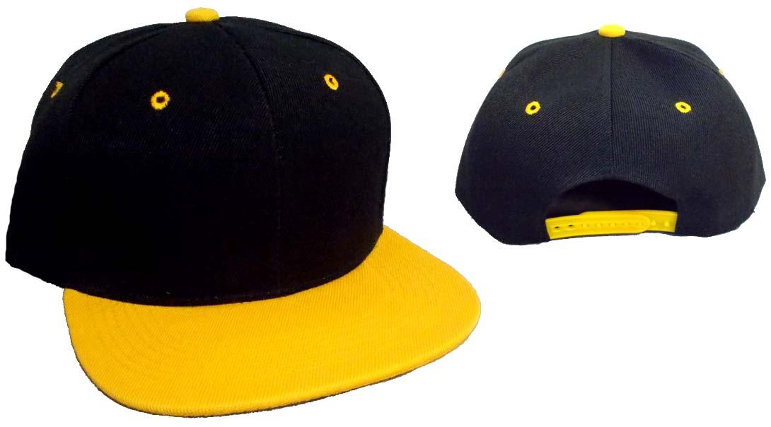 Snap Back Flat Brim Baseball Caps - Black & Yellow Combo image