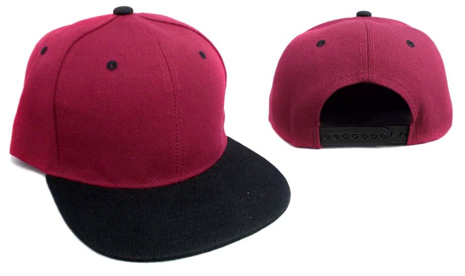Snap Back Flat Brim Baseball Caps - Burgundy & Black Combo image