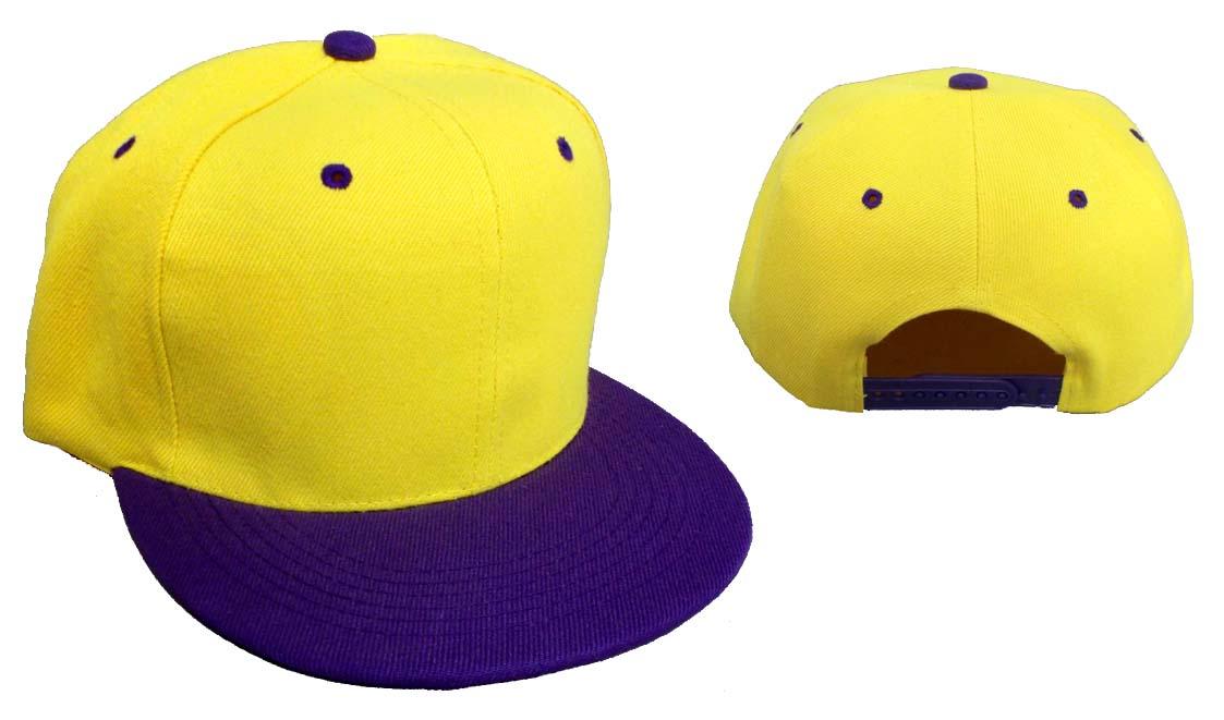 Snap Back Flat Brim Baseball Cap - Yellow & Purple image