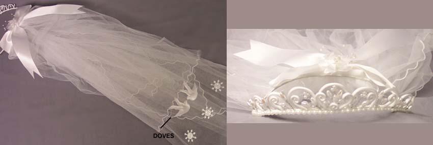Girls Embellished Communion Veils - With Doves & Flowers image