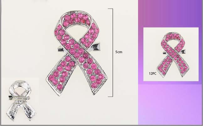 Breast Cancer Awareness Pink Ribbon Rhinestone Brooch Pin image