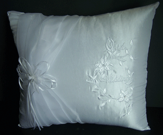 "Our Wedding" White Embroidered Pillows With Flower image