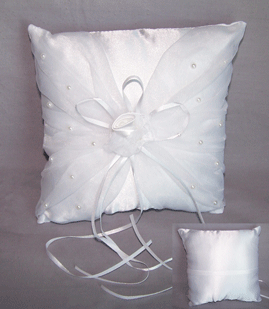 Ring Bearers White Pillow with Rose Bud and Embroidery image