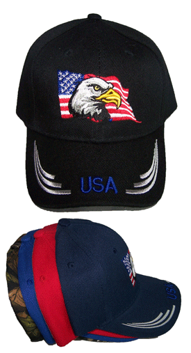 "USA" Eagle and US Flag  Embroidered Caps - Kids Size image