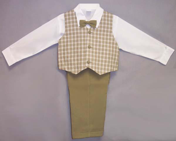 Boys 4Pc Plaid  Vested  Slacks Sets  - Khaki (Infant) image