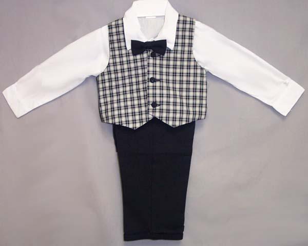 Boys 4Pc Vested Plaid Slacks Sets - Navy Color (2T-4T) image