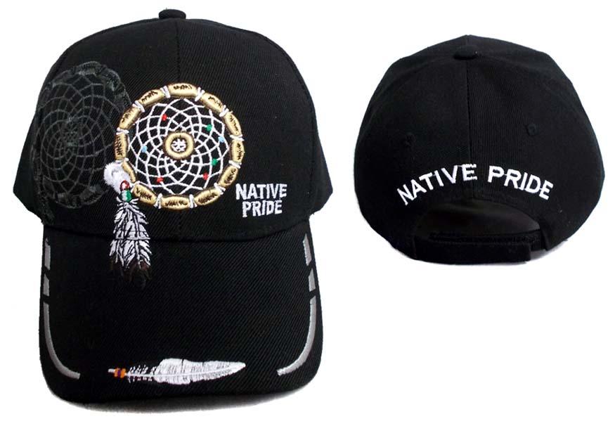 * Native Pride Black Embroidered Caps Dream Catcher & Feather (Capnp555b) image