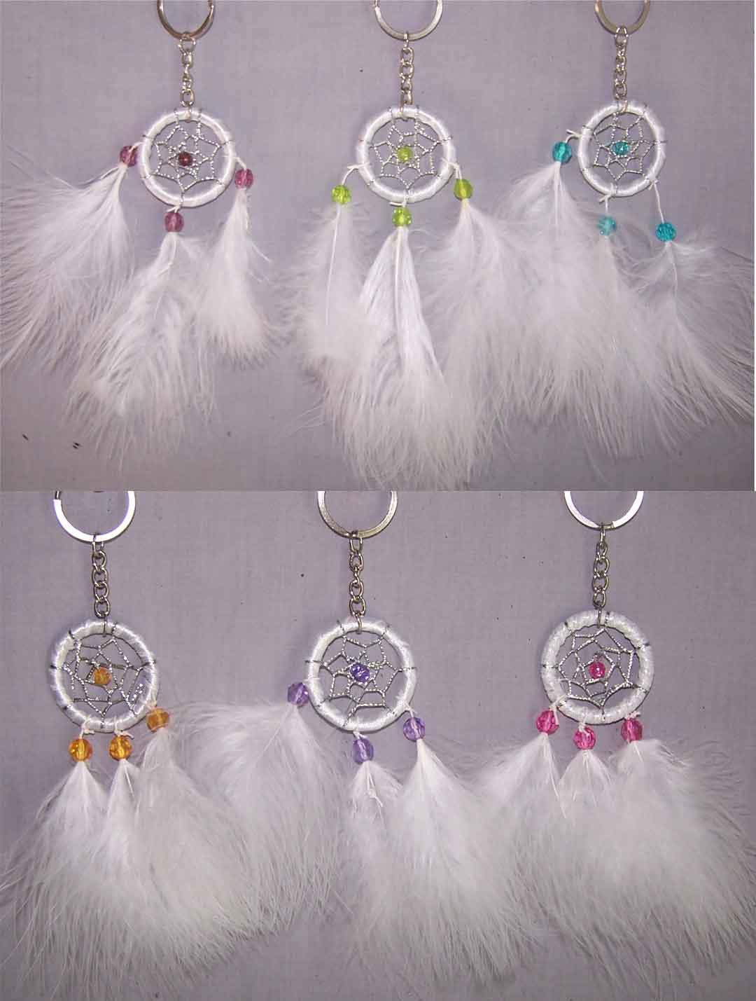 Native Pride Tribal Dream Catcher Key Chains White Feathers image