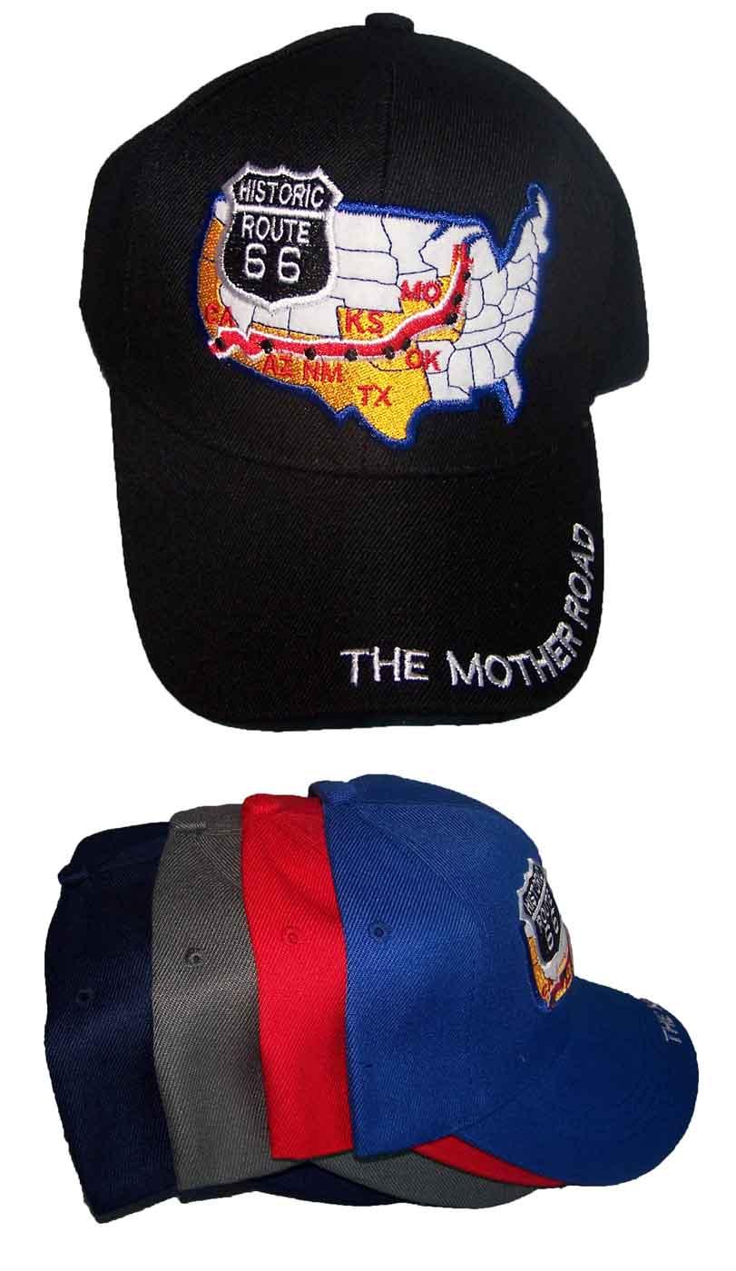 * Route 66 US Map Embroidered Baseball Cap - USA Map (7508BK) image