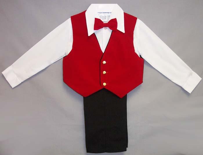 Boys 4Pc  Slacks  & Red Velvet  Vest  Sets - Sizes: 1-7 image
