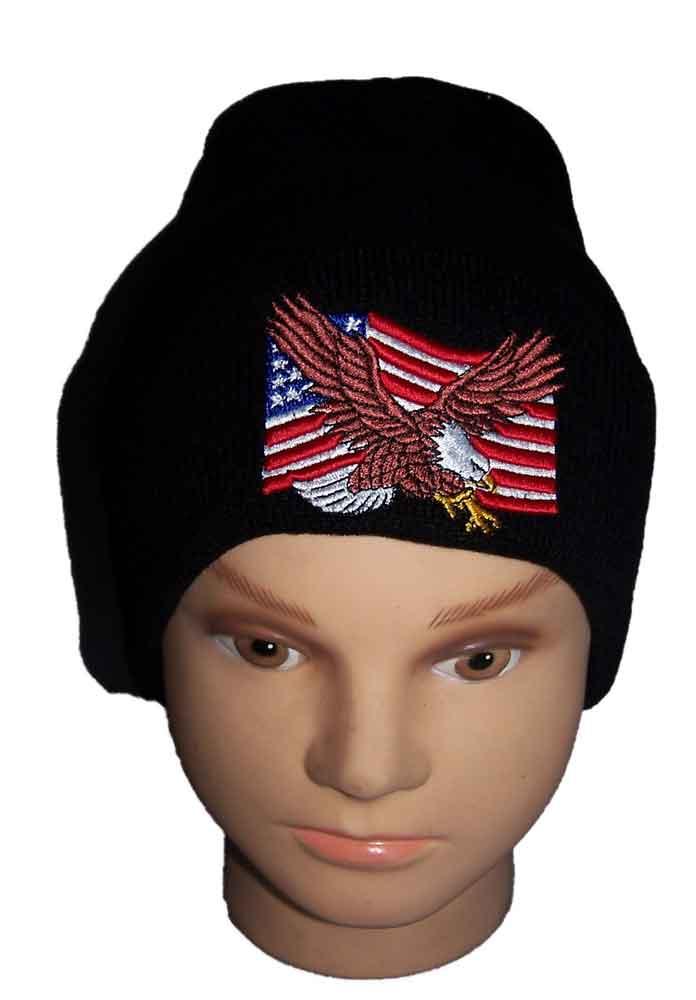"Eagle & US Flag" Embroidered Knitted Beanies - Winter Caps image