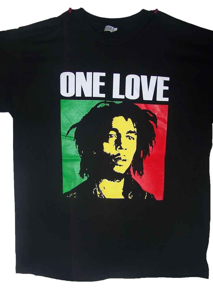 Reggae Rasta Bob Marley One Love Black Cotton T-Shirts image