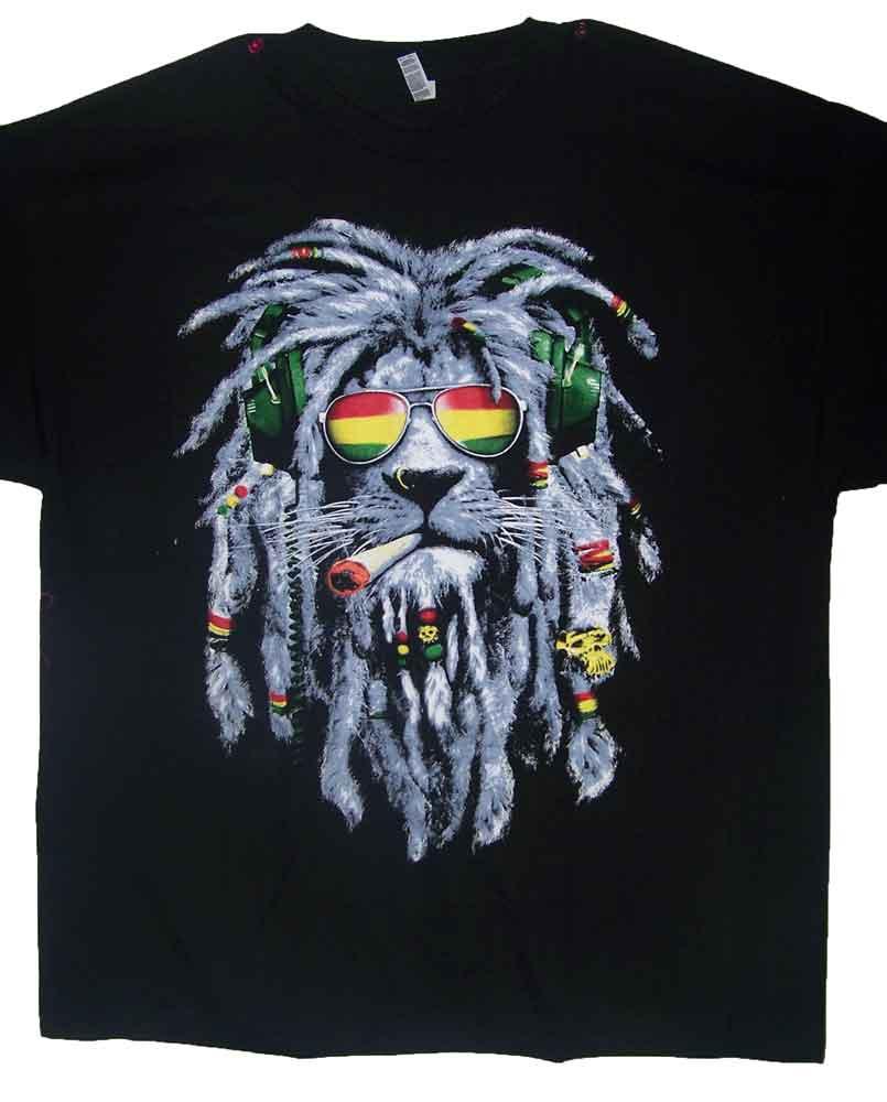 Reggae Rasta  Lion of Judah Black Cotton T-Shirts image