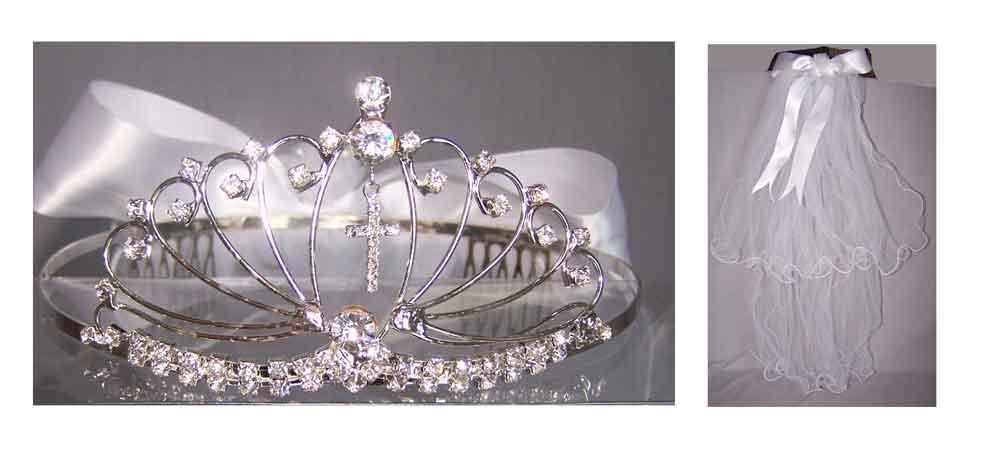 Communion Veils With Cross Rhinestones Head Piece image