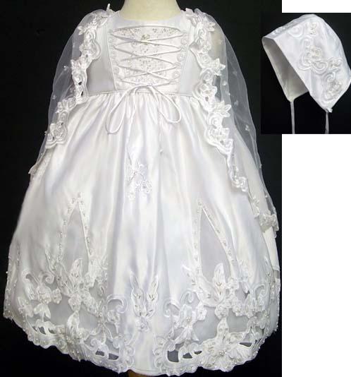 Girls 3Pc Designer Style Christening Dress With Beads image