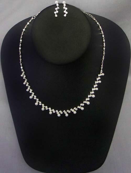 Rhinestones & Pearls - 3Pc Earrrings & Necklace Set image