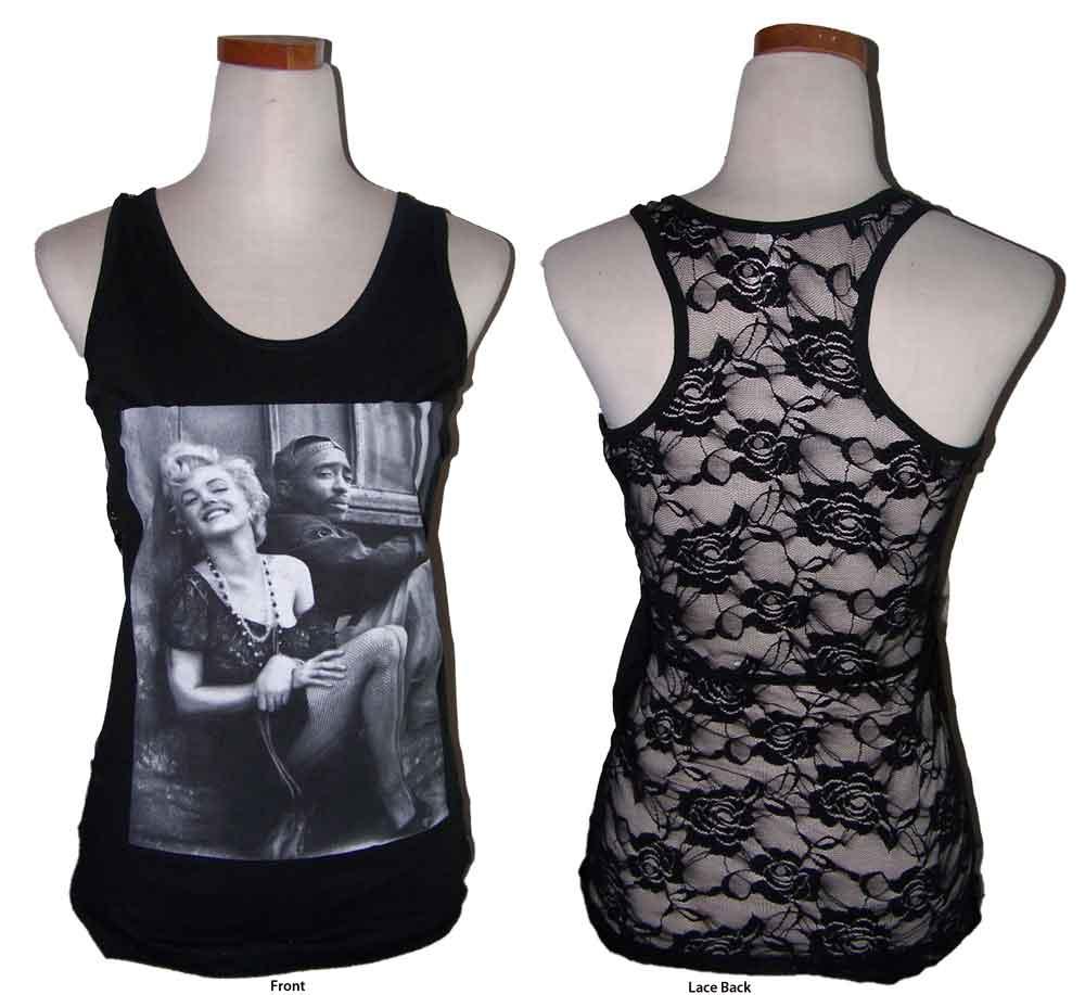 Marilyn Monroe & Tupac 2PAC Womens/Jr Style Tank Tops w/ Lace image