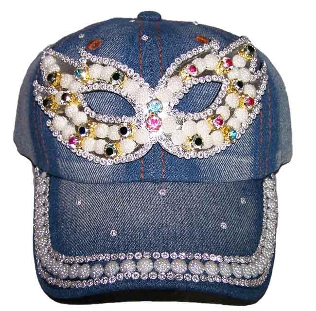 Designer Style Baseball  Cap w/  Mask Rhinestones - Jr. Size image