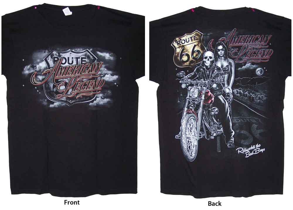 "Route 66" American Legend Black Cotton Screen Printed T-Shirts image