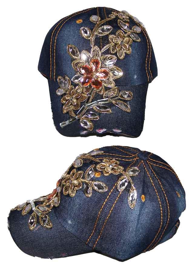 Designer Style Baseball Caps Hats w/  Rhinestones image