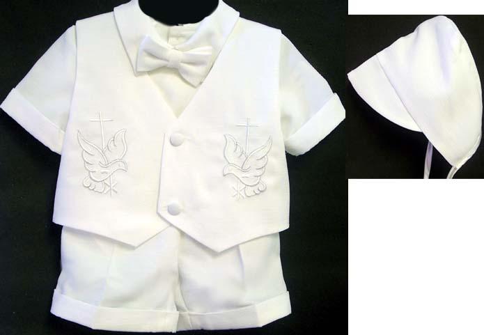 Boys 5Pc Christening Short Sets - Dove & Cross  (6-24 Mos) image