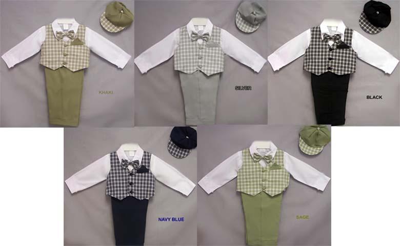 Boys 5Pc L/Slvs Vested Slacks Sets - Plaid ( 9 - 24 Mos) image