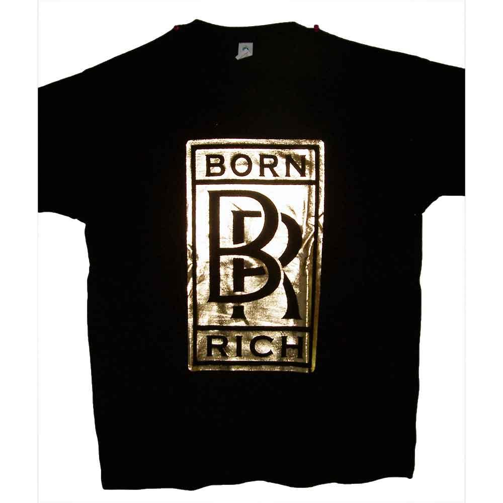 Born Rich Gold Foil US Screen Printed Black T-Shirts - Size: XL image