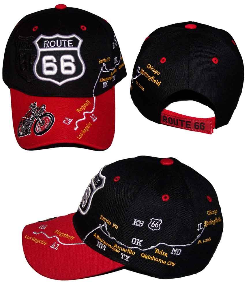Route 66  Baseball Cap Embroidered  ... Highway Map & Motor Cycle (7508CG-BR) image