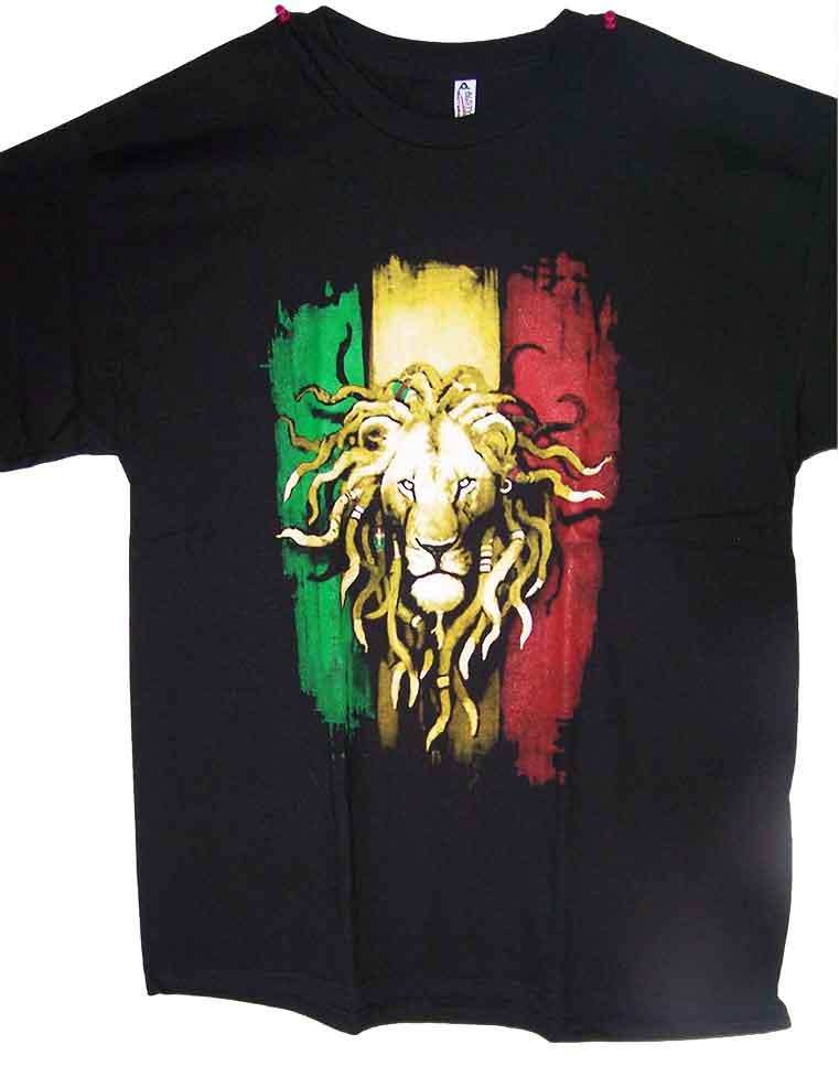 Reggae Rasta Lion US Screen Printed 100% Cotton Black T-Shirts image