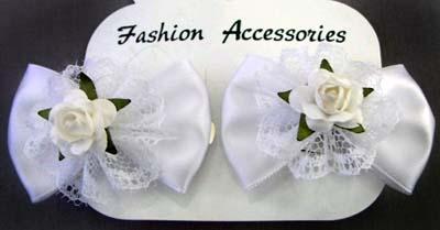 Hair Accessories  2Pc Mini-Hiarbows With Lace & Rosettes - White image