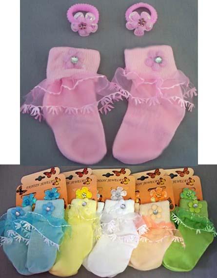 Baby Frilly Socks With Matching Hairclips ( # TC6300) image