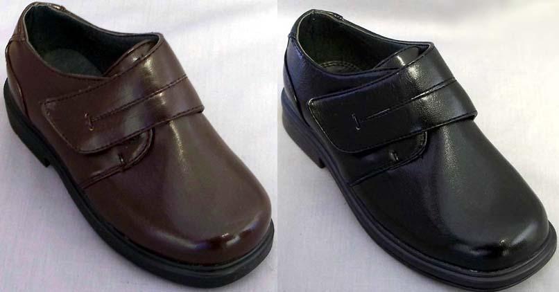 Boys Brown Dress Shoes With Velcro - Sizes: 5  - 10  ( # K-12502) image