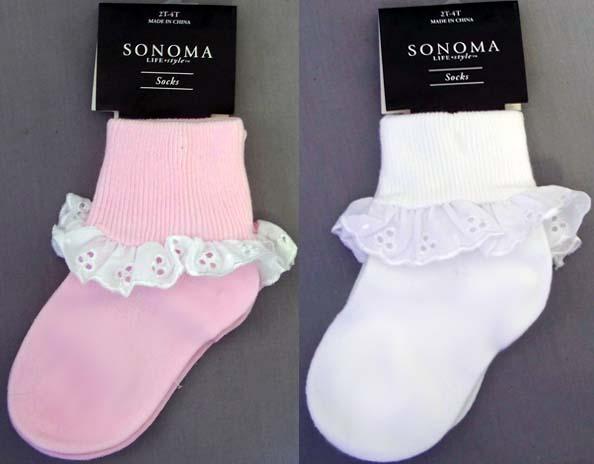 "Sonoma" Girls Socks With Lace - (Sizes: 2T-4T) image