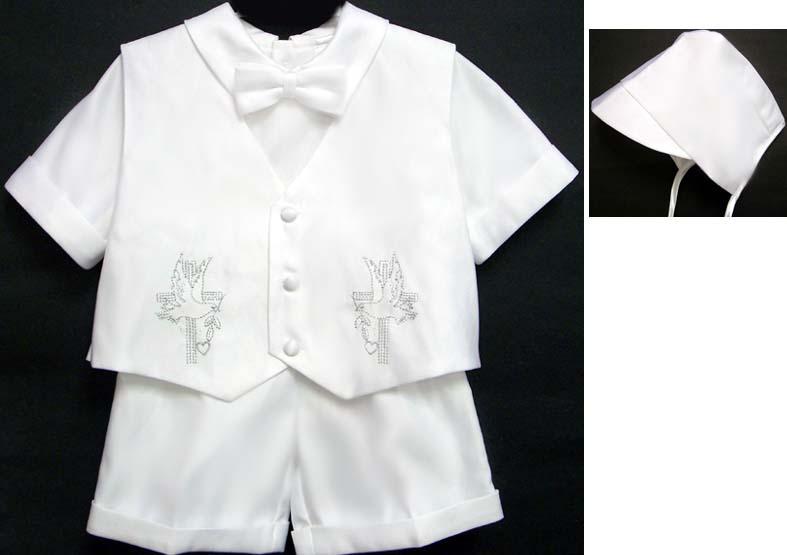 Boys 4Pc  Christening Short Set  Embroidered - Silver (S-XL) image