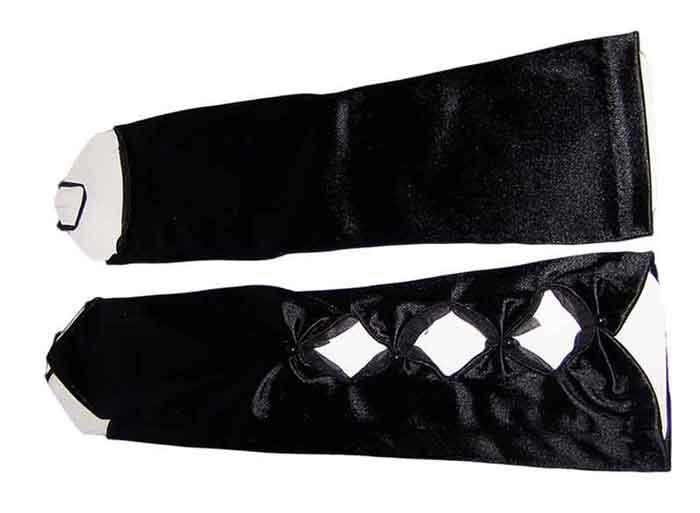 Fingerless Satin Gloves With 3 Windows  For Women & Teen - Black image