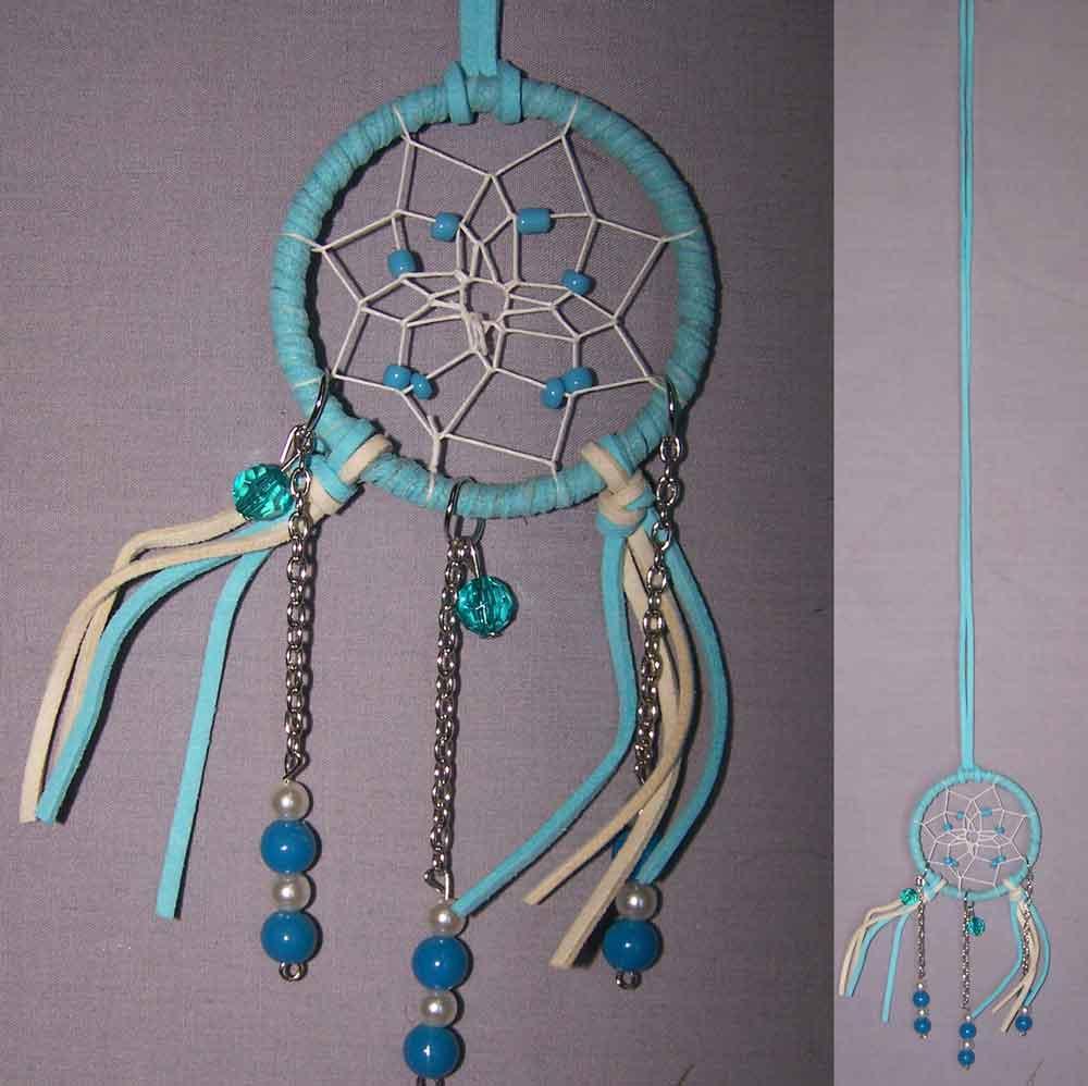 Hand Made Dream Catcher Necklaces Blue Color - Diameter 2.5" image