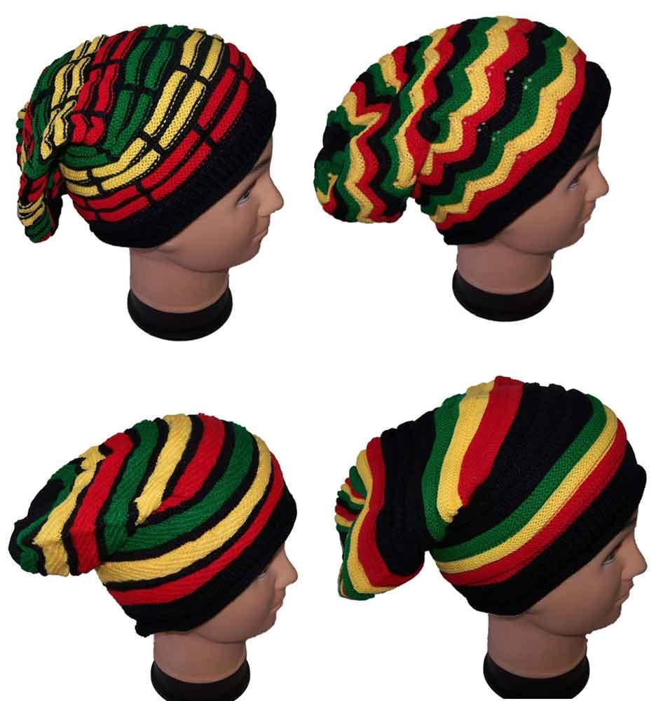 Rasta Reggae Knitted Beanies or Winter Caps Hats - 6 Asstd Styles image