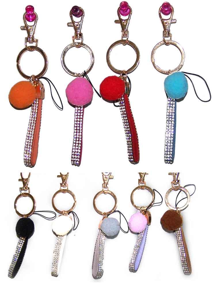 Key Chains Key Rings  Pom Pom With Rhinestones image
