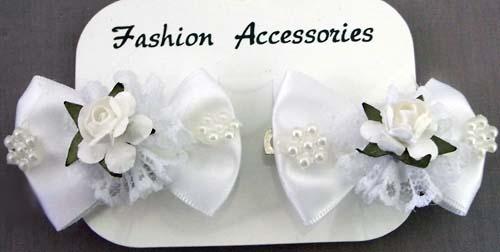 Hair Accessories 2Pc White Mini Hairbows With Flower, Lace &Beads image
