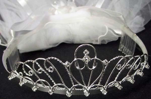 White Veil  With  Rhinestones Tiara   ( # 9111/1225) image