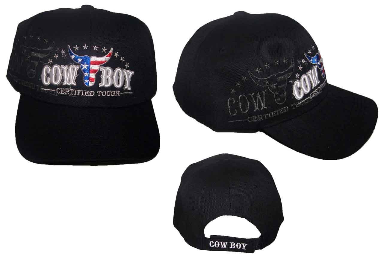 Cow Boy Certified Tough Rodeo Embroidered Baseball Caps - Navy image