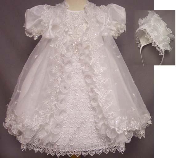 Girls Designer Christening Dress With Cape & Bonnet image