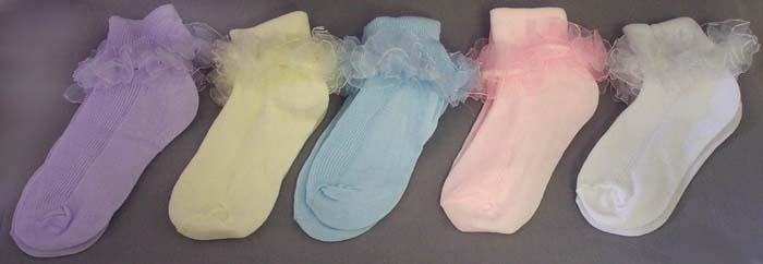 Girls Frilly Socks With Organza Lace - In Color ( # GNS2020) image